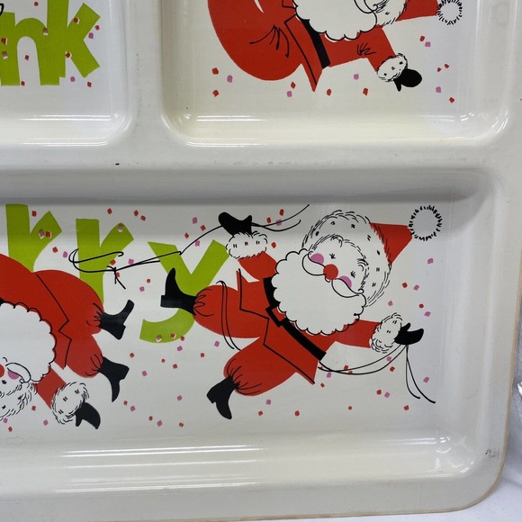 Vtg MCM Christmas Santa Divided Serving Snack Tray Platter Kitschy 20x13.5 - Picture 8 of 10